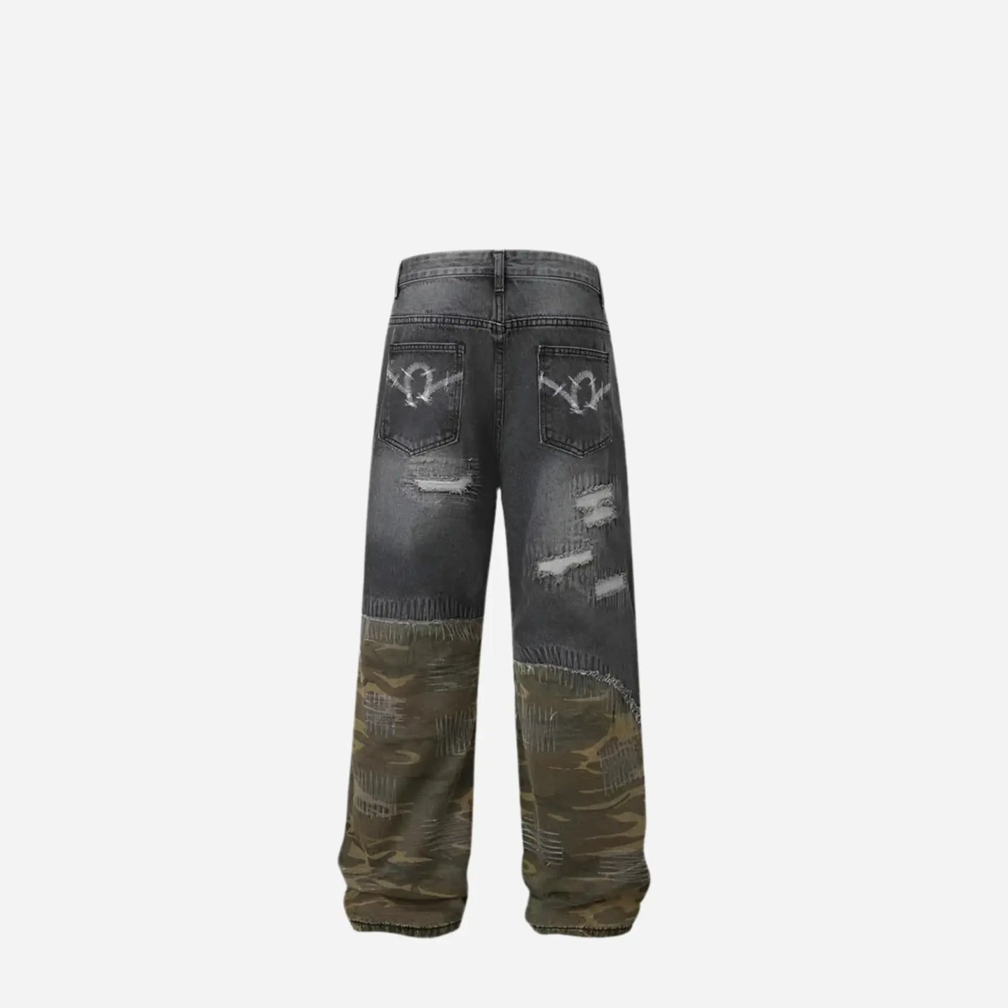 Washed Ripped Camouflage Spliced Jean Hominus Denim