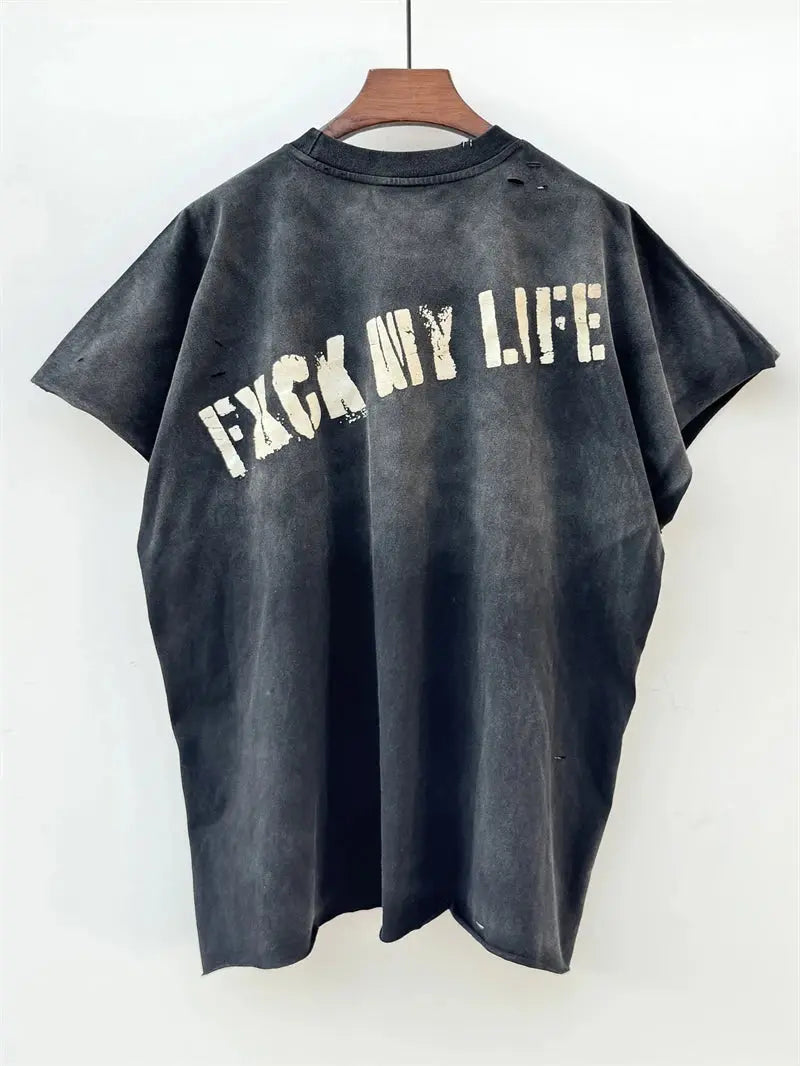 Washed Saint Punk art limited edition BOX TEE Hand Worn Vest T-Shirts Men Women High Quality T Shirt Hominus Denim