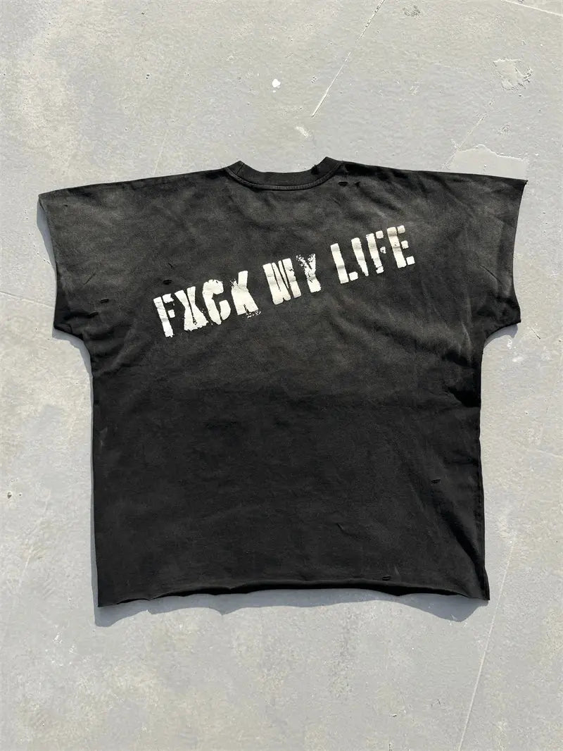 Washed Saint Punk art limited edition BOX TEE Hand Worn Vest T-Shirts Men Women High Quality T Shirt Hominus Denim