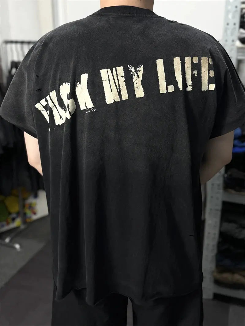 Washed Saint Punk art limited edition BOX TEE Hand Worn Vest T-Shirts Men Women High Quality T Shirt Hominus Denim