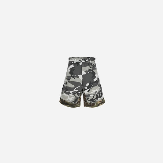 Washed White Layered Camouflage Patchwork Shorts Hominus Denim