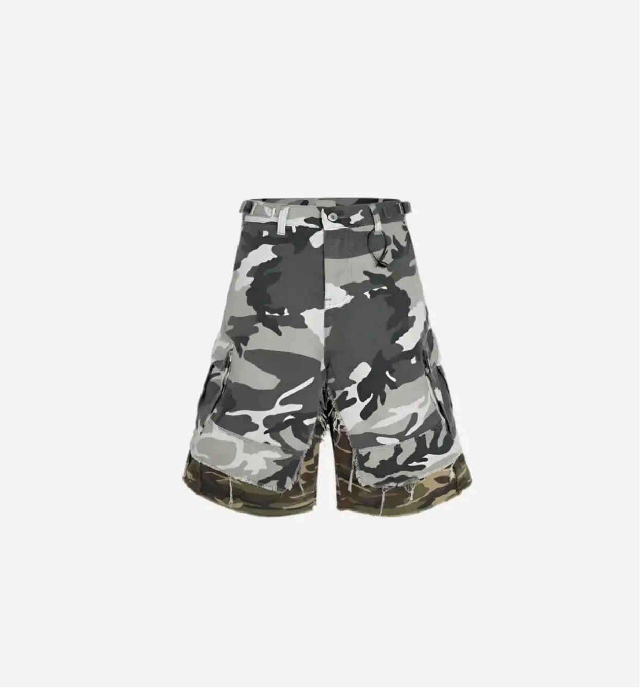 Washed White Layered Camouflage Patchwork Shorts Hominus Denim