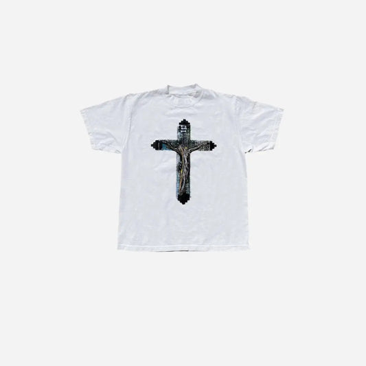 White Printed Hardware Cross Tee Hominus Denim