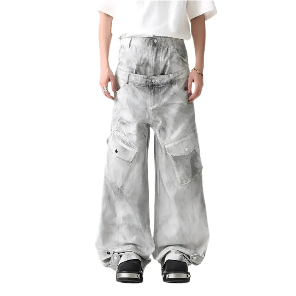 White Washed Double Waist Baggy Jeans Hominus Denim
