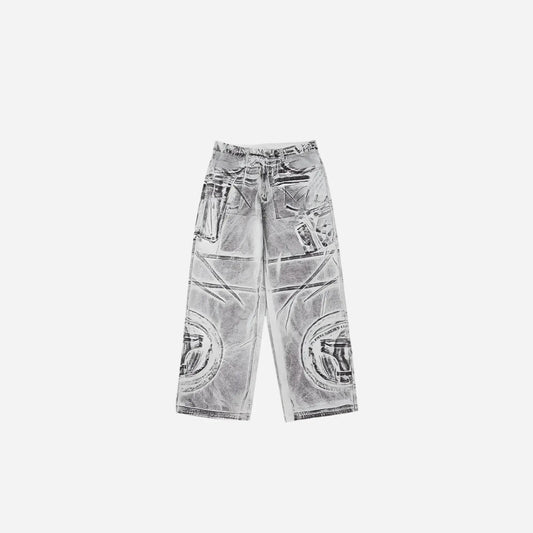 White Washed Graphic Printed Baggy Pant Hominus Denim