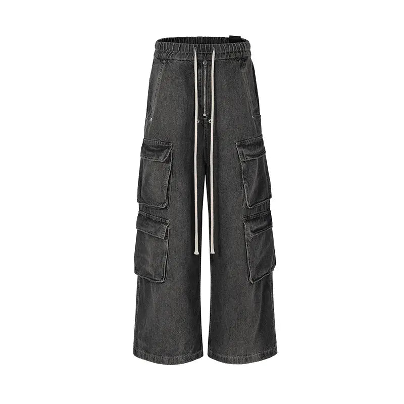Wide Leg Multi-Pockets Smoke Grey Baggy Jean - Hominus Denim