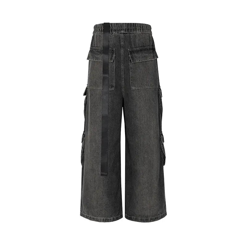 Wide Leg Multi-Pockets Smoke Grey Baggy Jean - Hominus Denim