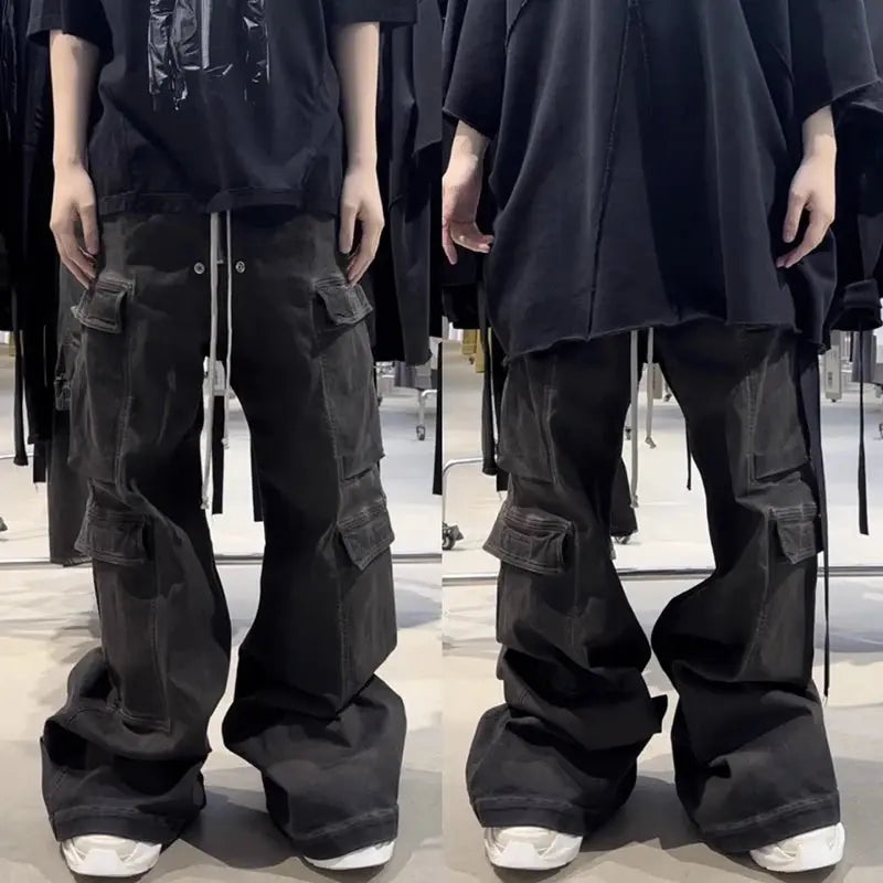 Wide Leg Multi-Pockets Smoke Grey Baggy Jean - Hominus Denim