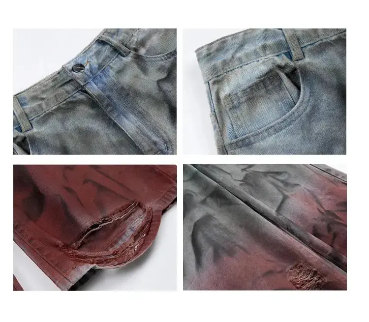 Wide Leg Ripped Gradient Printed Pants Hominus Denim