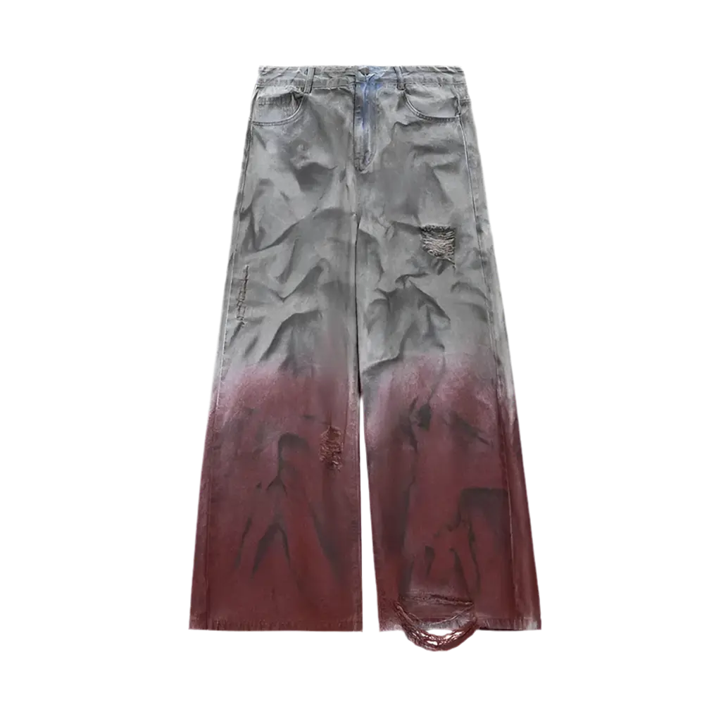 Wide Leg Ripped Gradient Printed Pants Hominus Denim