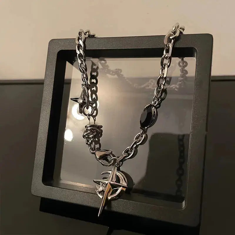 Y2K Cuban StarMoon Chain - Hominus Denim