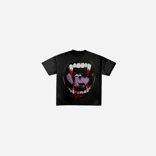 Y2K Graphic Vampire Fang Printed Tee Hominus Denim