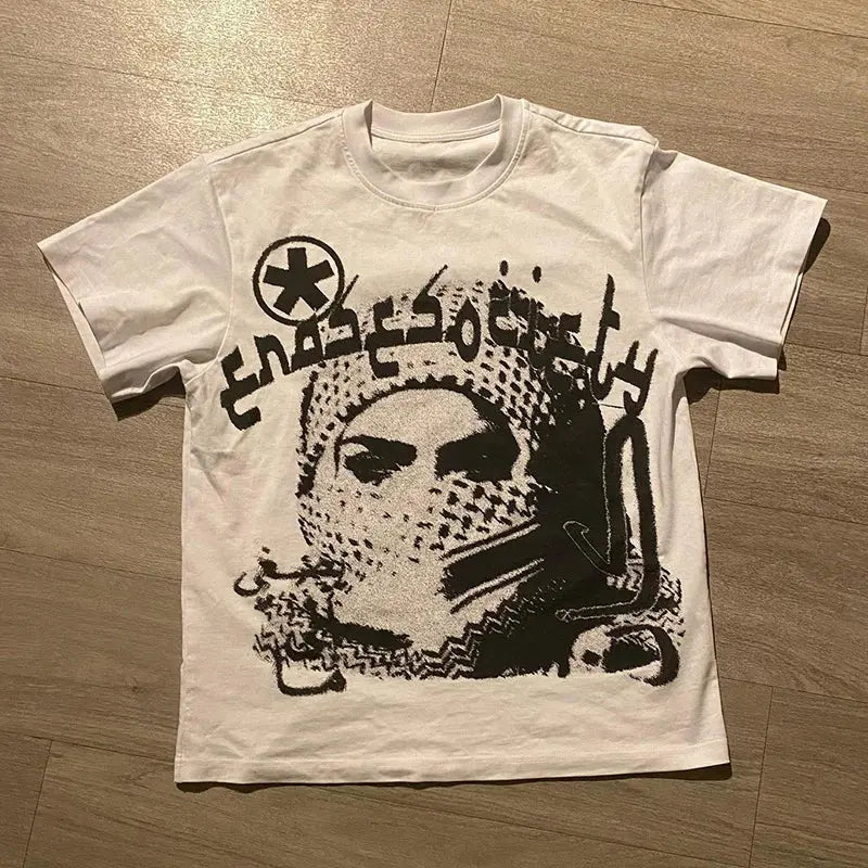 Y2K Grunge Arabic Graphic Printed Tee - Hominus Denim