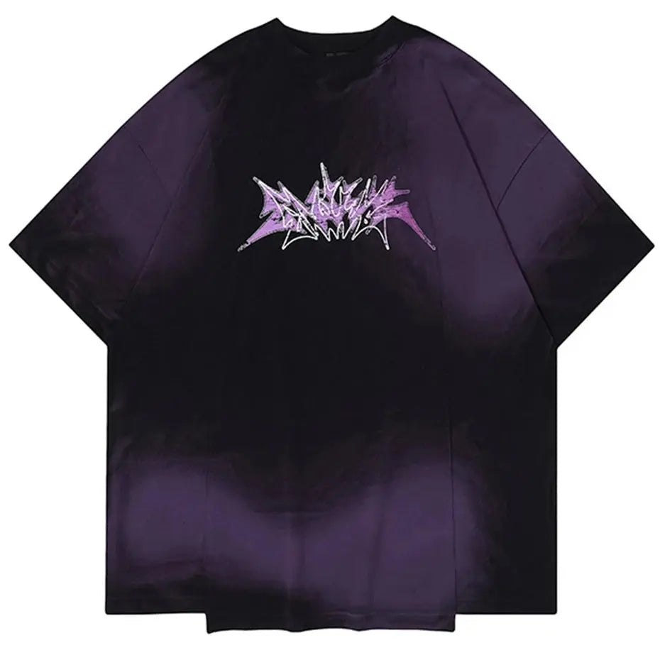 Y2K Tie and Dye Oversized Gothic Logo Tee - Hominus Denim