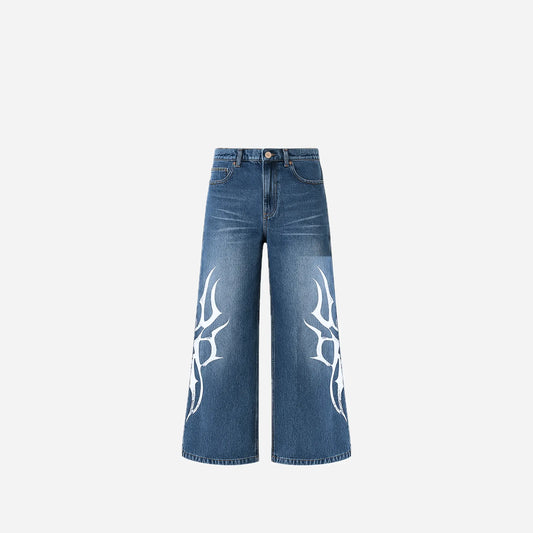 Y2K Washed Tribal Printed Baggy Jeans Hominus Denim