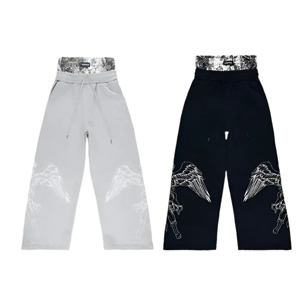 Y2K retro sweatpants high street print camouflage double waist straight leg pants angel pattern solid color men women casualwear Hominus Denim