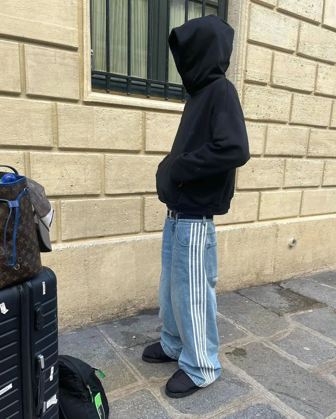 Y2k High Waisted Distressed Stripe Baggy Blue Jeans Korean Fashion Casual Style Straight Pants Classic Simple Trousers Hominus Denim