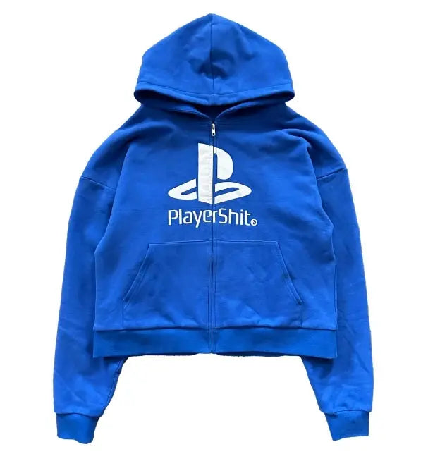 Y2k Oversized Cropped Play Logo Hoodie - Hominus Denim