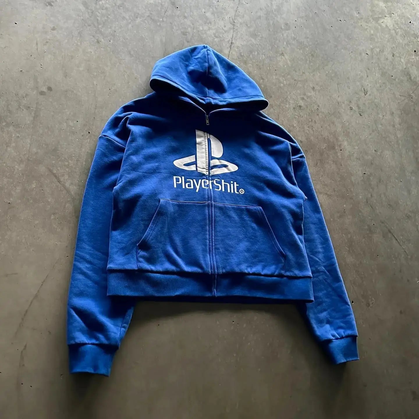 Y2k Oversized Cropped Play Logo Hoodie - Hominus Denim