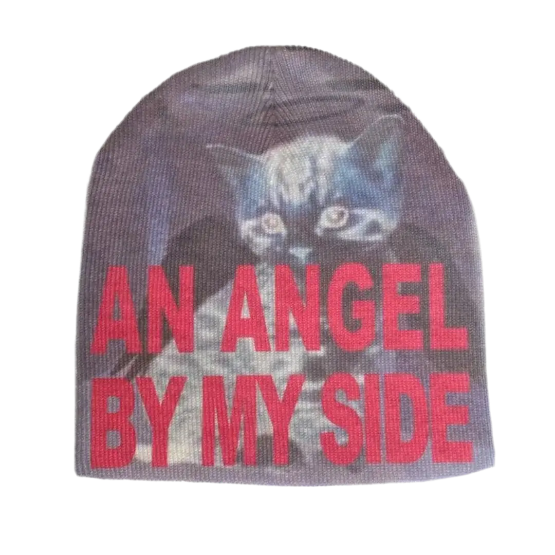 Y2k Streetwear Aesthetic Graphic Women Winter Hat Punk Gothic Printing Women knitted Hat 2000s Emo Letter Cat Print Winter Hat Hominus Denim