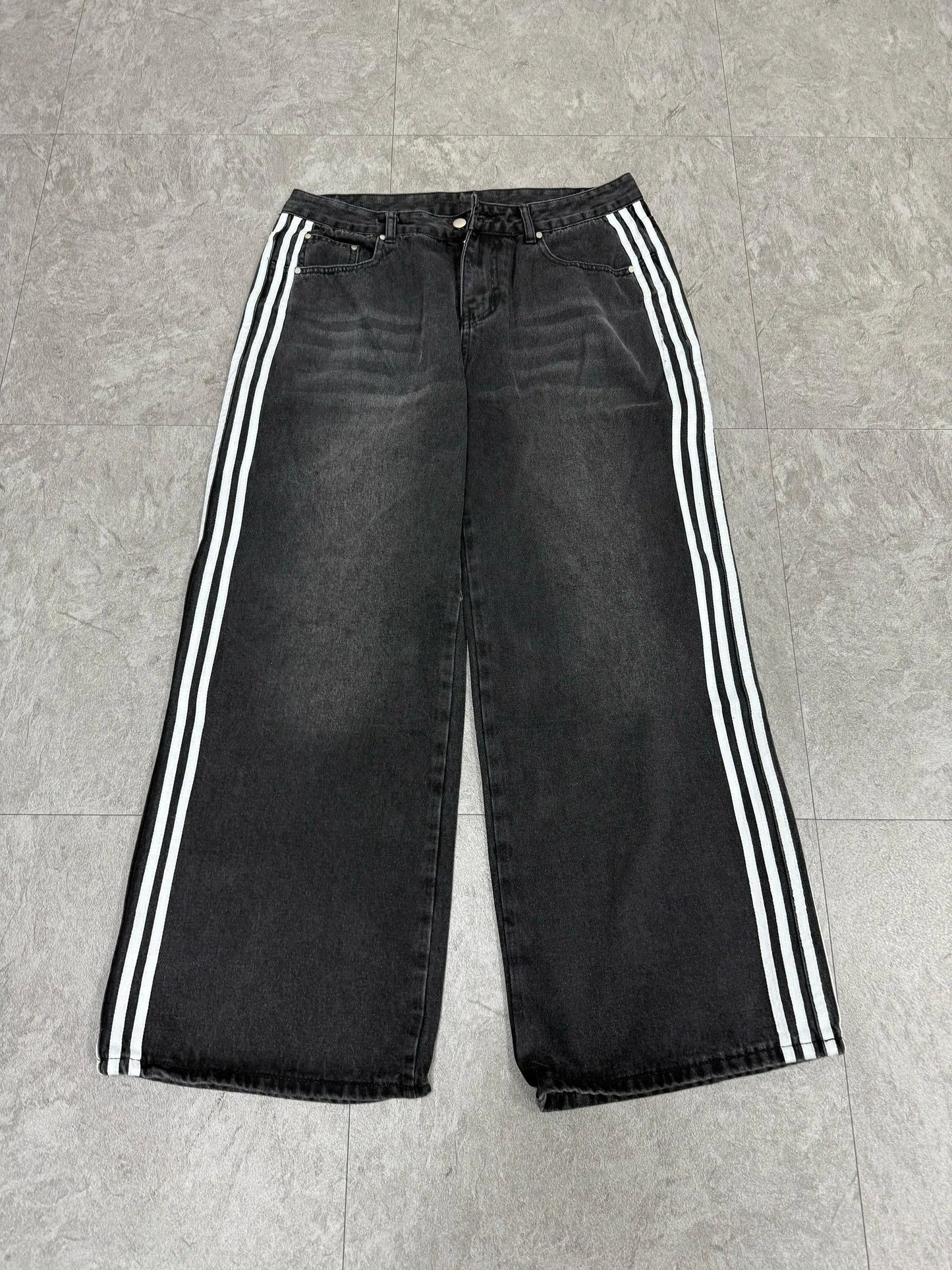 Y2k Washed Striped Baggy Jean Hominus Denim