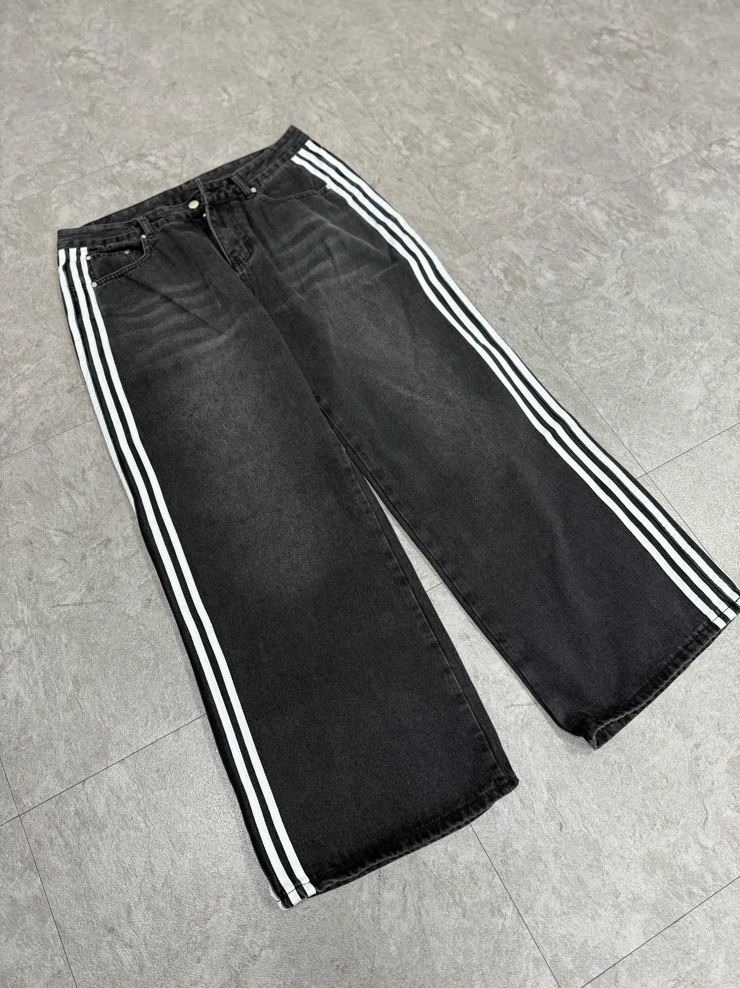 Y2k Washed Striped Baggy Jean Hominus Denim
