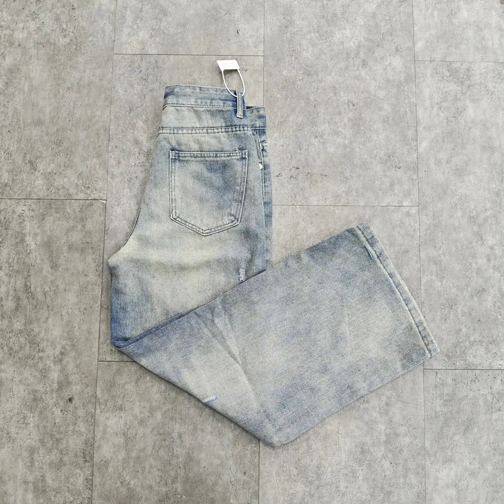 Yao888 Cleanfit Style Washed Old Vintage Casual Pants Wide Leg Pants Broken Hole Loose Baggy Streetwear Unisex Jeans For Men Hominus Denim