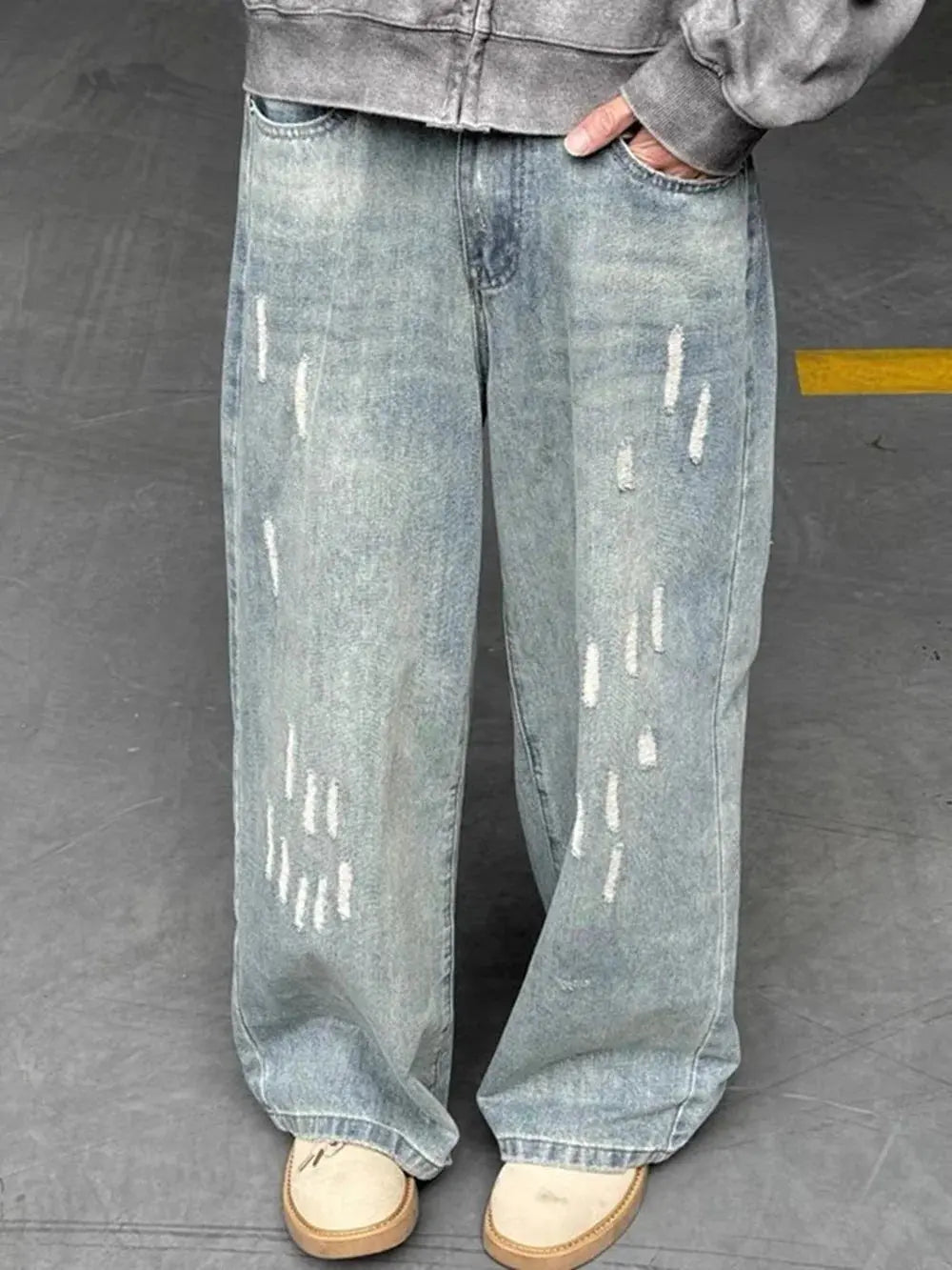 Yao888 Cleanfit Style Washed Old Vintage Casual Pants Wide Leg Pants Broken Hole Loose Baggy Streetwear Unisex Jeans For Men Hominus Denim