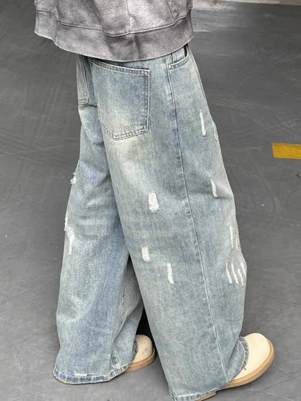 Yao888 Cleanfit Style Washed Old Vintage Casual Pants Wide Leg Pants Broken Hole Loose Baggy Streetwear Unisex Jeans For Men Hominus Denim