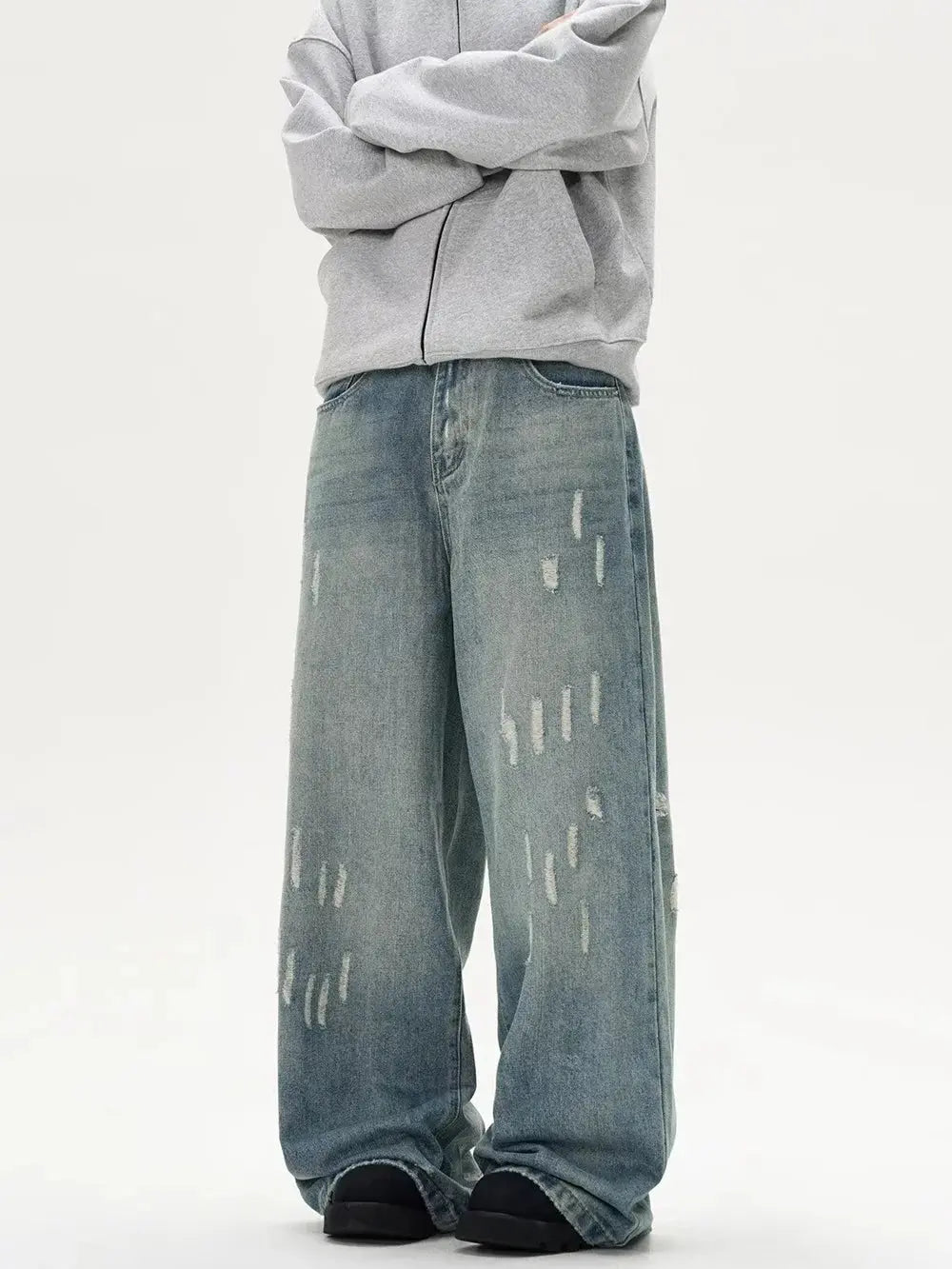 Yao888 Cleanfit Style Washed Old Vintage Casual Pants Wide Leg Pants Broken Hole Loose Baggy Streetwear Unisex Jeans For Men Hominus Denim