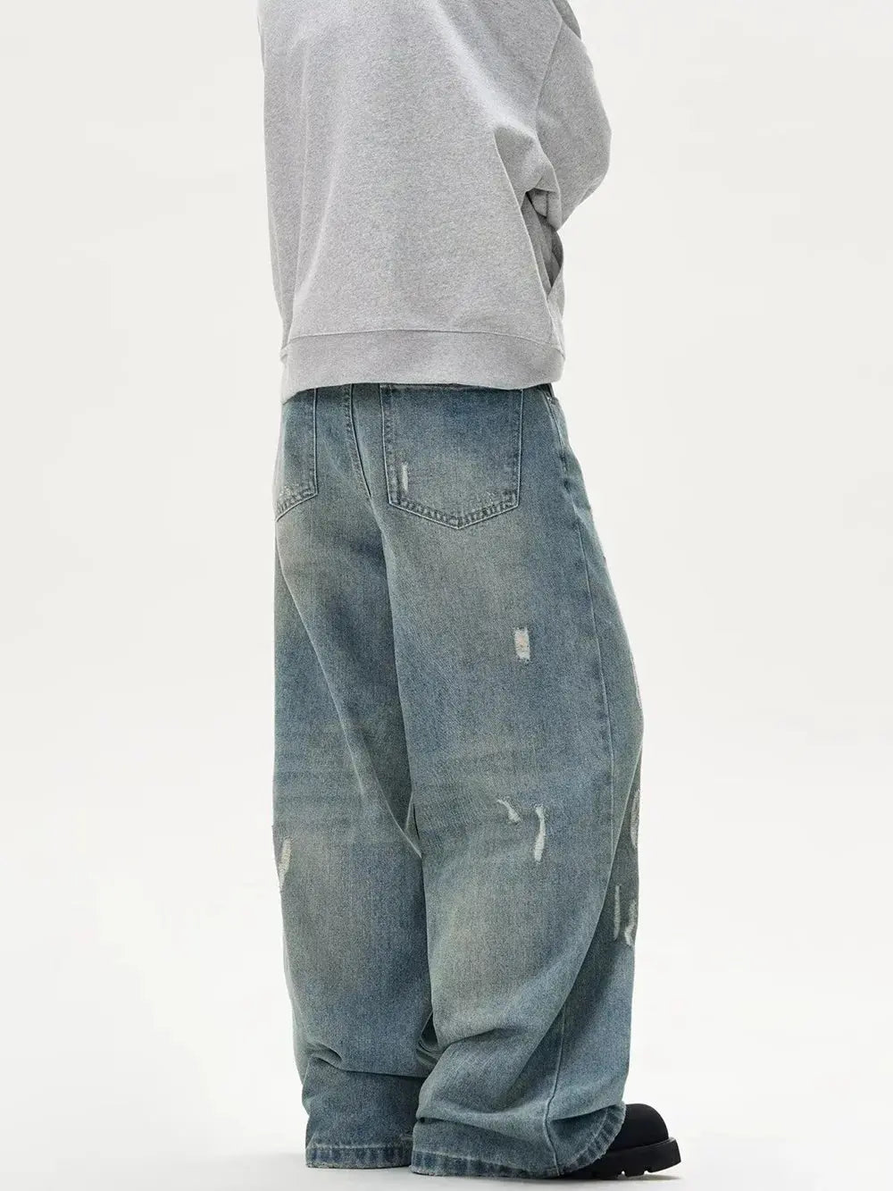 Yao888 Cleanfit Style Washed Old Vintage Casual Pants Wide Leg Pants Broken Hole Loose Baggy Streetwear Unisex Jeans For Men Hominus Denim