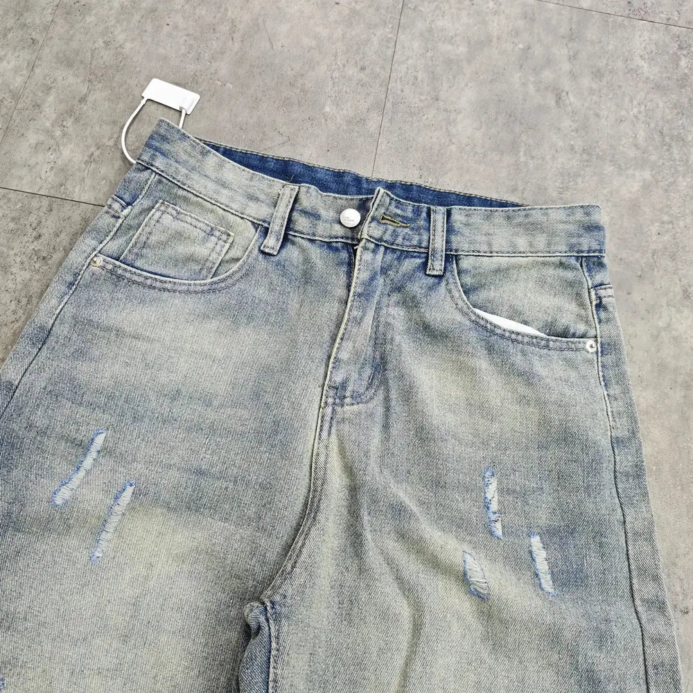 Yao888 Cleanfit Style Washed Old Vintage Casual Pants Wide Leg Pants Broken Hole Loose Baggy Streetwear Unisex Jeans For Men Hominus Denim
