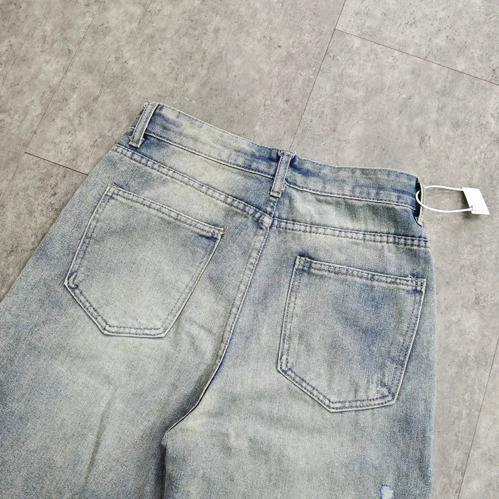 Yao888 Cleanfit Style Washed Old Vintage Casual Pants Wide Leg Pants Broken Hole Loose Baggy Streetwear Unisex Jeans For Men Hominus Denim