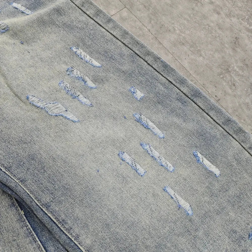 Yao888 Cleanfit Style Washed Old Vintage Casual Pants Wide Leg Pants Broken Hole Loose Baggy Streetwear Unisex Jeans For Men Hominus Denim