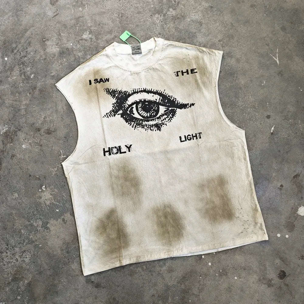 Yao888 Wasteland Style Dirty Casual Men Tops Vest Graphics Print Streetwear Oversize HipHop Cotton Fashion T Shirt For Men Hominus Denim