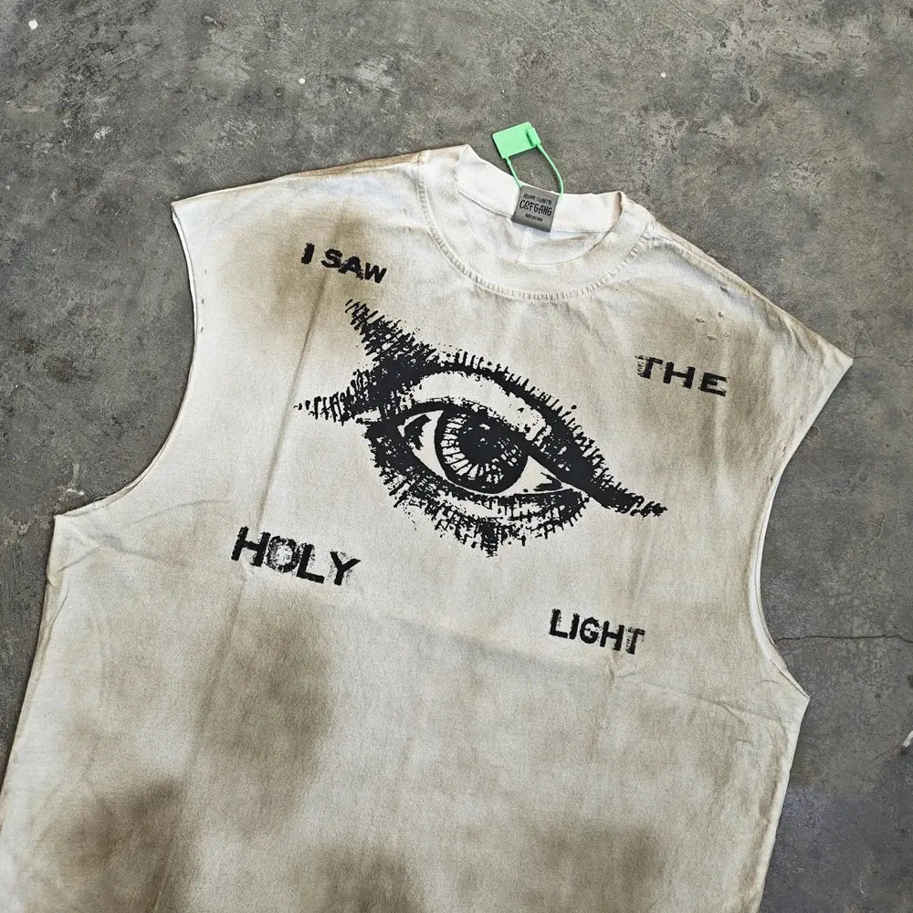 Yao888 Wasteland Style Dirty Casual Men Tops Vest Graphics Print Streetwear Oversize HipHop Cotton Fashion T Shirt For Men Hominus Denim