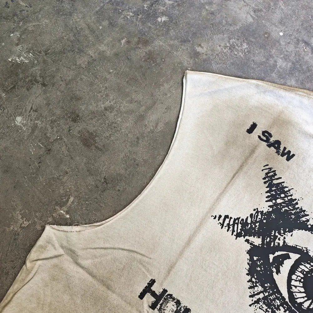 Yao888 Wasteland Style Dirty Casual Men Tops Vest Graphics Print Streetwear Oversize HipHop Cotton Fashion T Shirt For Men Hominus Denim