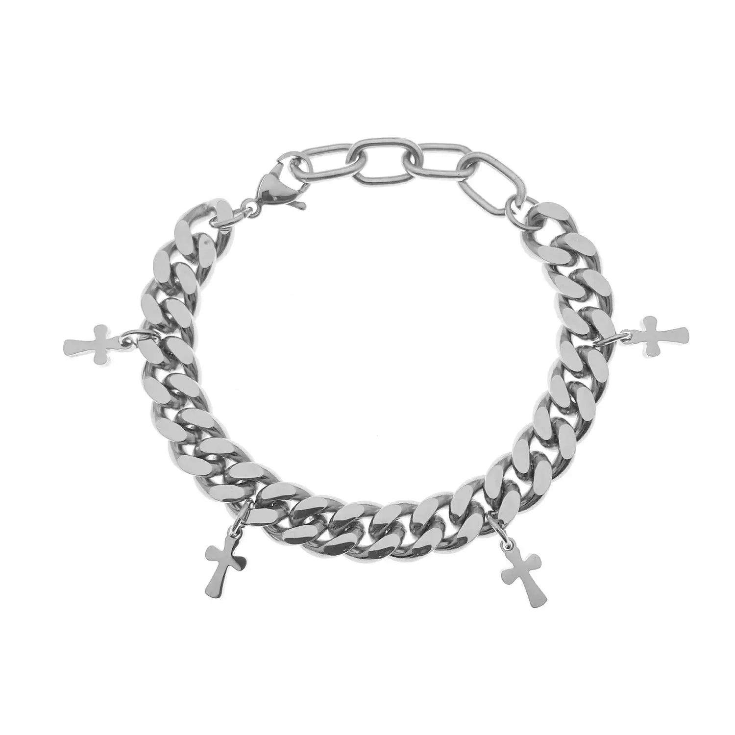 1Pcs High Quality Stainless Steel Cross Bracelets For Men Punk Curb Cuban Link Chain Bracelets On the Hand Jewelry Gifts Trendy Hominus Denim