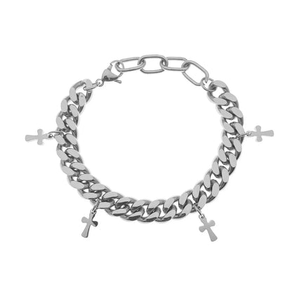 1Pcs High Quality Stainless Steel Cross Bracelets For Men Punk Curb Cuban Link Chain Bracelets On the Hand Jewelry Gifts Trendy Hominus Denim