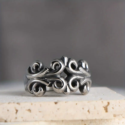 1pc Carved Hollow Flower Design Stainless Steel Ring For Men And Women Hominus Denim