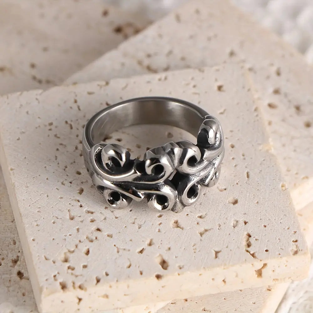 1pc Carved Hollow Flower Design Stainless Steel Ring For Men And Women Hominus Denim