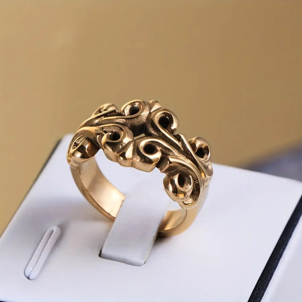 1pc Carved Hollow Flower Design Stainless Steel Ring For Men And Women Hominus Denim