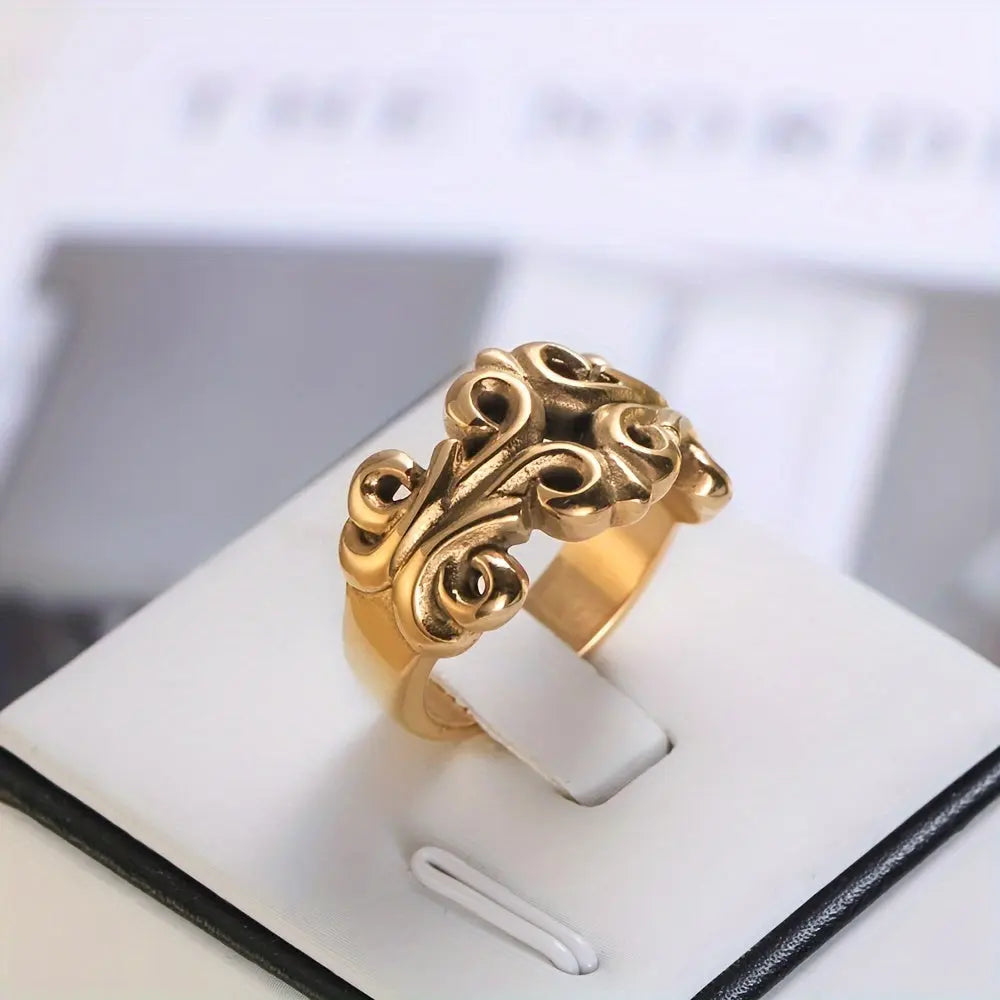 1pc Carved Hollow Flower Design Stainless Steel Ring For Men And Women Hominus Denim