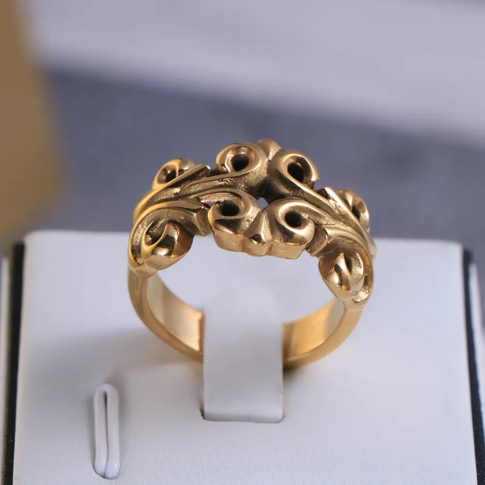 1pc Carved Hollow Flower Design Stainless Steel Ring For Men And Women Hominus Denim