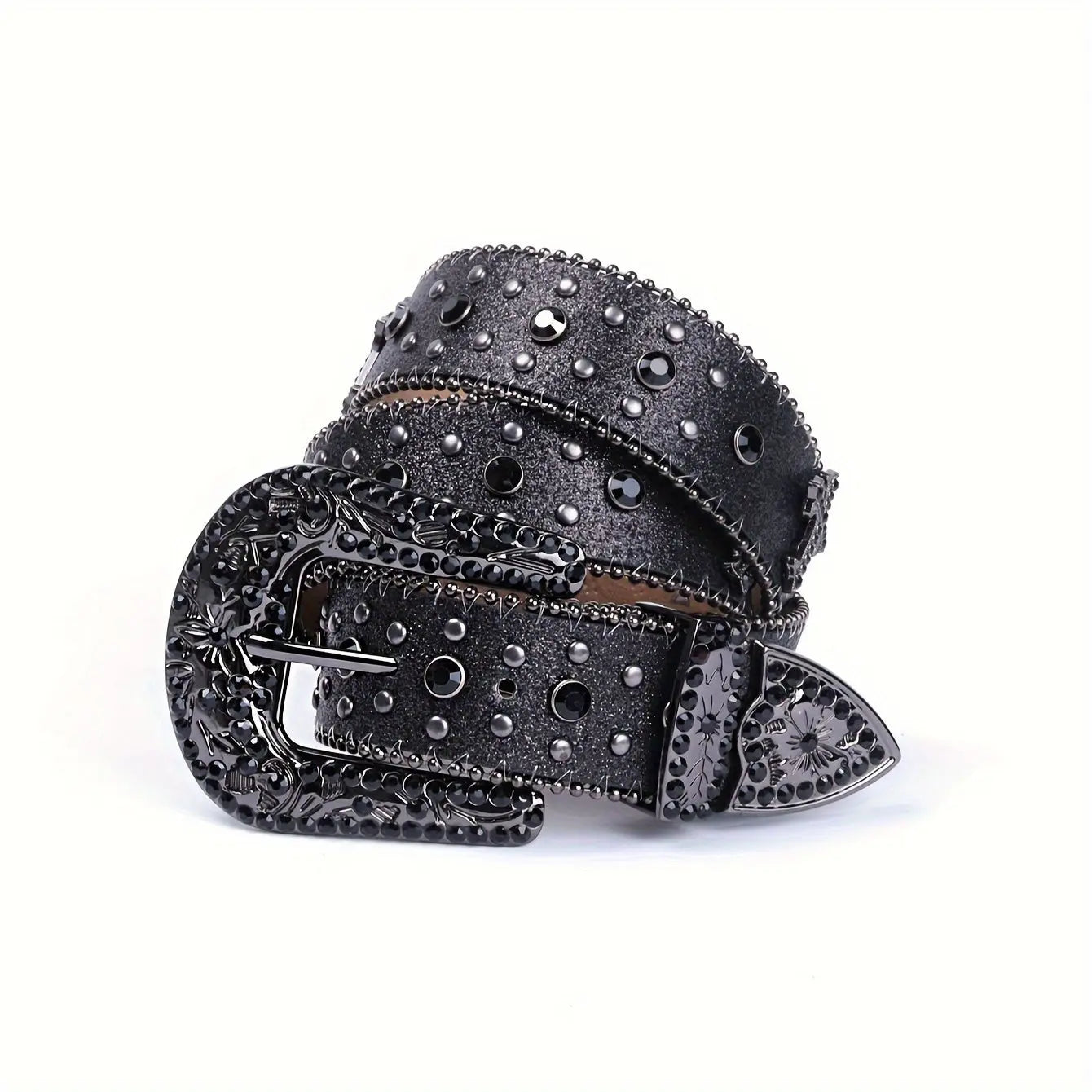 1pc Men's Rhinestone PU Leather Belt, Fashion Western Cowboy Blink Nail Design, Casual And Trendy Belt For Jeans Pants Clothing Men Hominus Denim