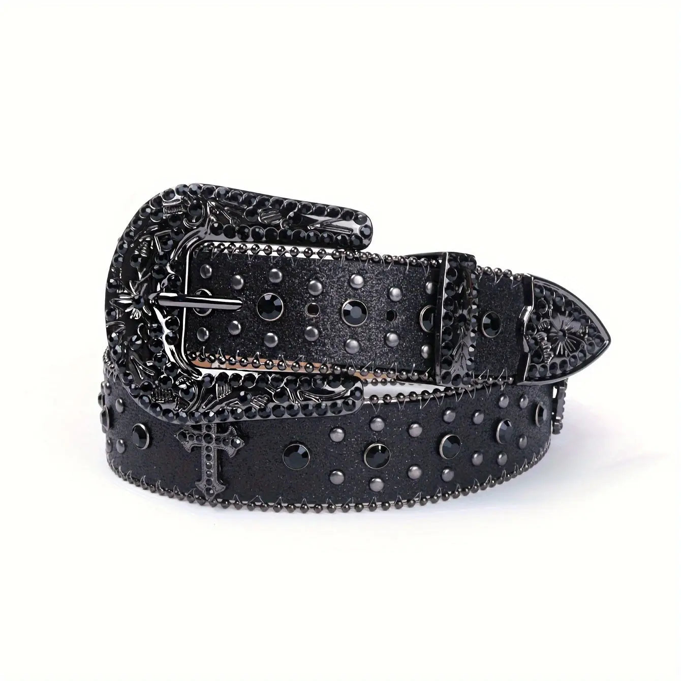 1pc Men's Rhinestone PU Leather Belt, Fashion Western Cowboy Blink Nail Design, Casual And Trendy Belt For Jeans Pants Clothing Men Hominus Denim