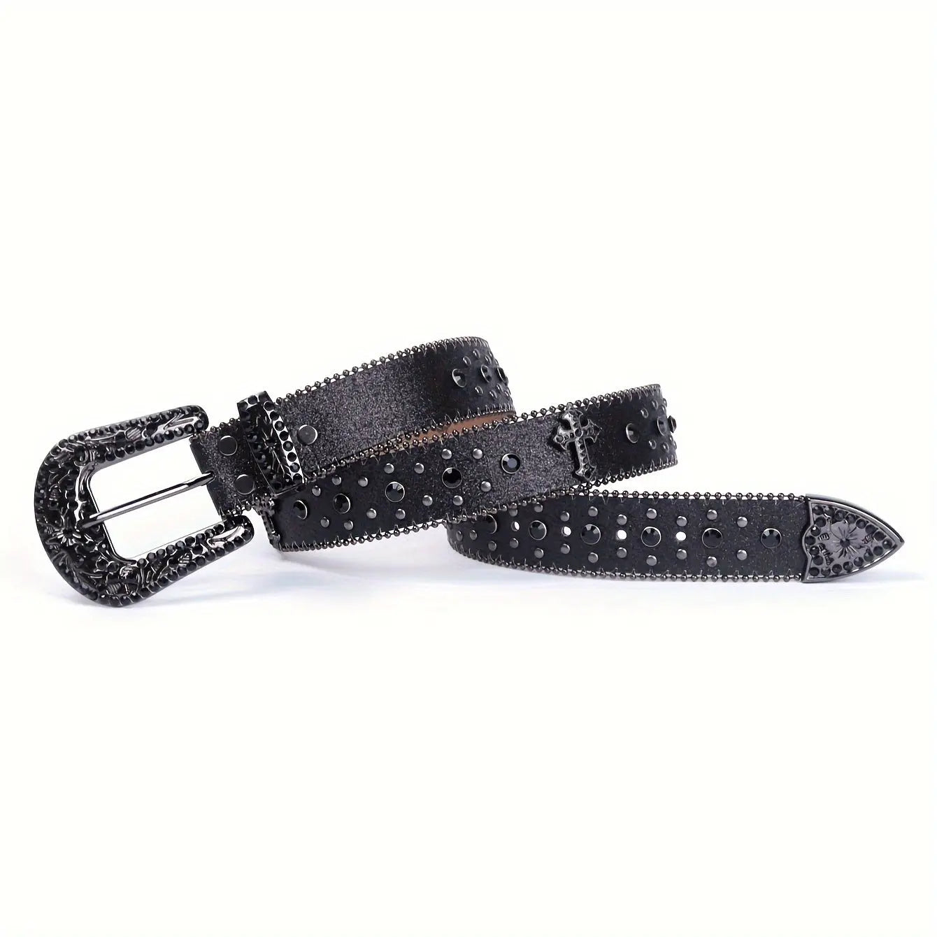 1pc Men's Rhinestone PU Leather Belt, Fashion Western Cowboy Blink Nail Design, Casual And Trendy Belt For Jeans Pants Clothing Men Hominus Denim