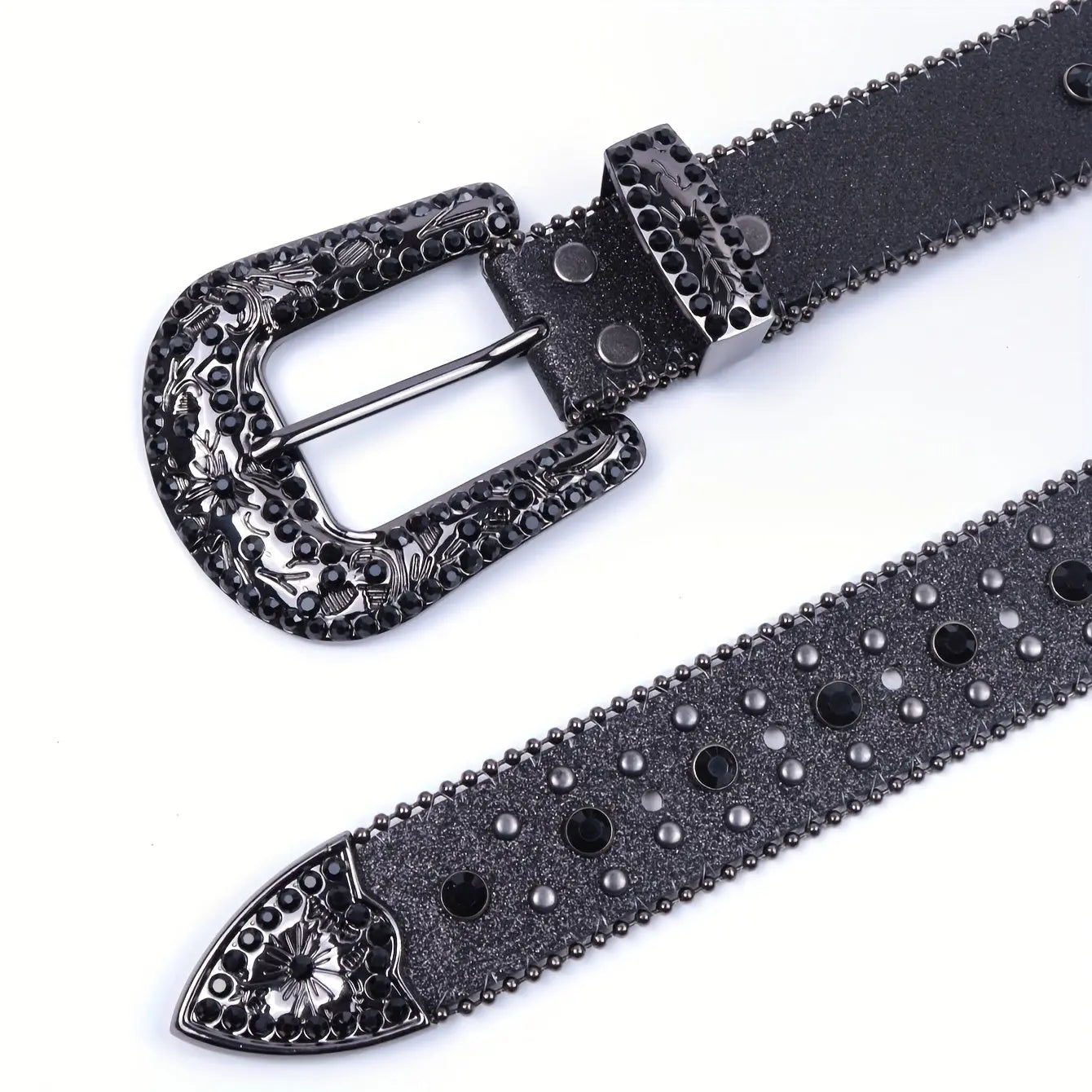 1pc Men's Rhinestone PU Leather Belt, Fashion Western Cowboy Blink Nail Design, Casual And Trendy Belt For Jeans Pants Clothing Men Hominus Denim