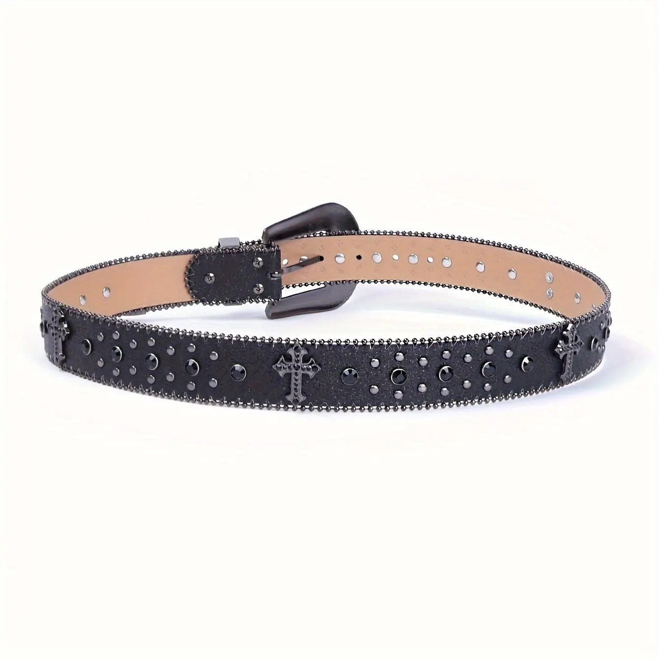 1pc Men's Rhinestone PU Leather Belt, Fashion Western Cowboy Blink Nail Design, Casual And Trendy Belt For Jeans Pants Clothing Men Hominus Denim