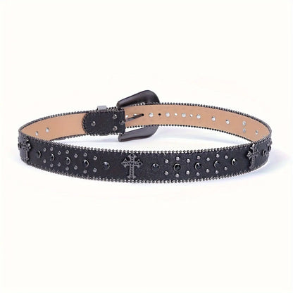 1pc Men's Rhinestone PU Leather Belt, Fashion Western Cowboy Blink Nail Design, Casual And Trendy Belt For Jeans Pants Clothing Men Hominus Denim